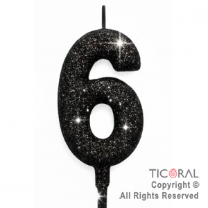 VELA NUMERAL CHICO 5.5 CM CON GIBRE NEGRO NUMERO 6 x 1